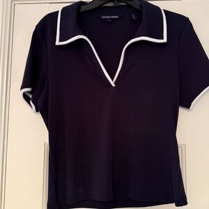 Veronica Beard Dark Blue Top with White Edging